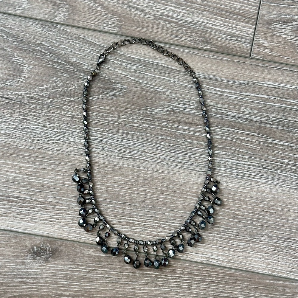 Black Chrome Beaded Fringe Adjustable Choker Gothic Whimsigoth Grey Witchy Royal